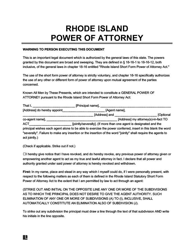 Rhode Island power of attorney form