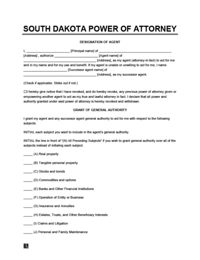 South Dakota power of attorney form