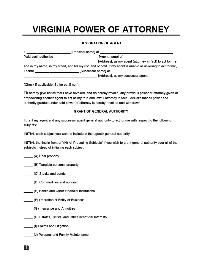 Virginia power of attorney form