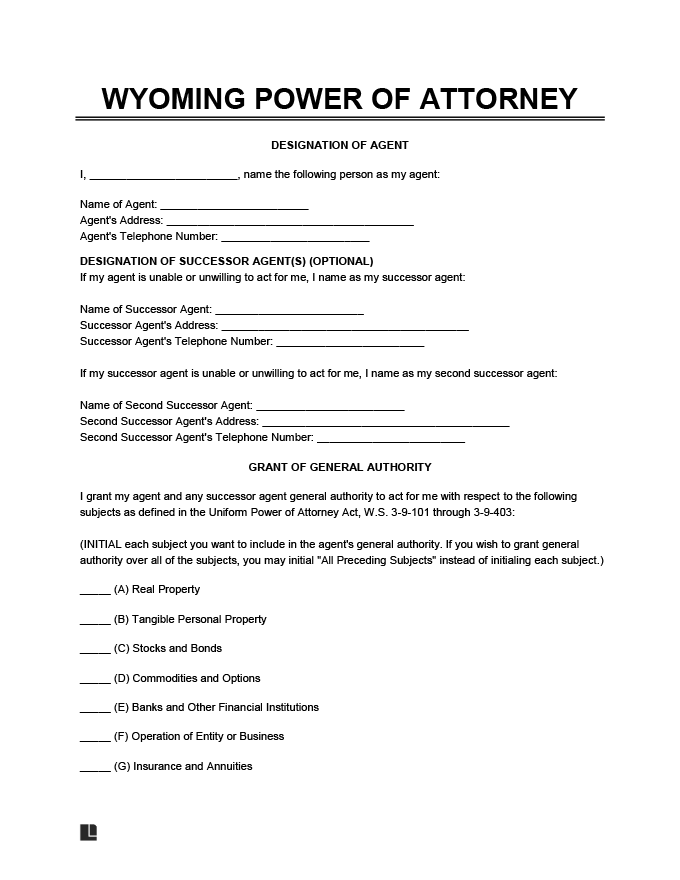 Wyoming power of attorney form