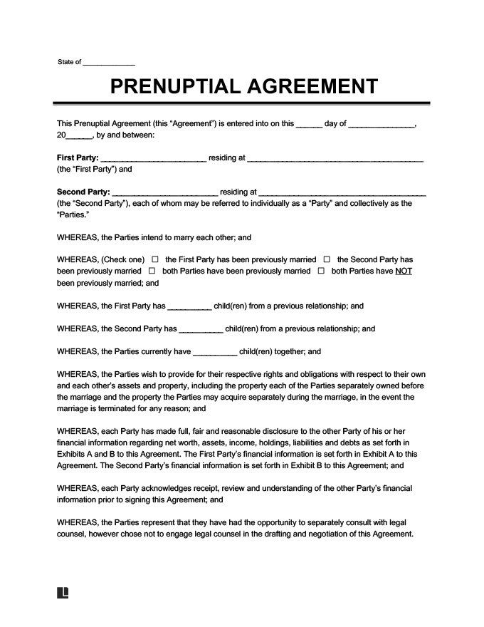 Free Prenuptial Agreement Template Printable PDF Word