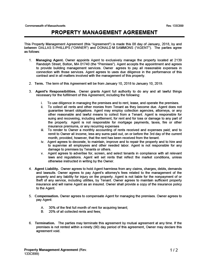 Free Property Management Agreement PDF Word