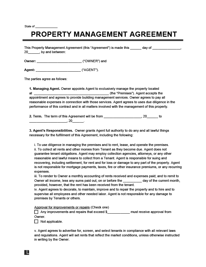 Property Management Agreement Create Download A Free Contract