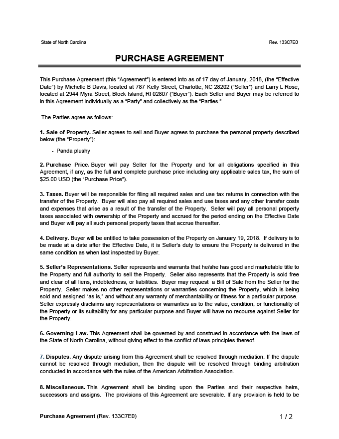 purchase agreement