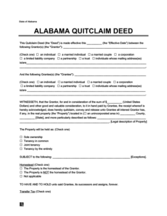 Free Alabama Quit Claim Deed Form | PDF & Word