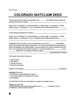 Free Colorado Quitclaim Deed Form | PDF & Word