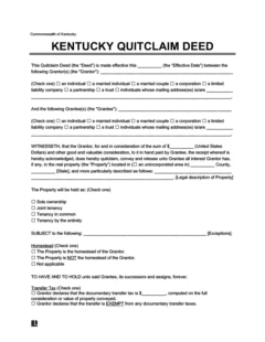 Kentucky Quitclaim Deed Form