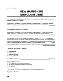 New Hampshire quitclaim deed Template