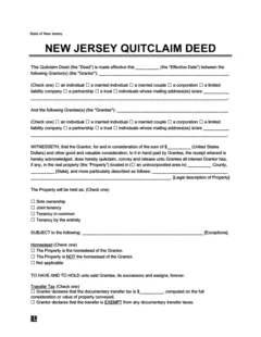 New Jersey quitclaim deed form