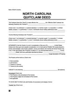 North Carolina quitclaim deed form