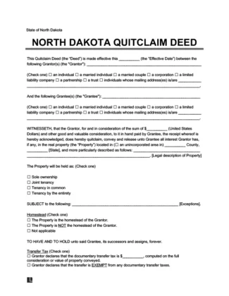 North Dakota quitclaim deed form