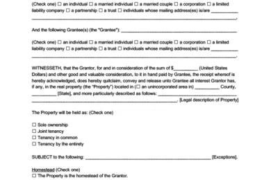 Oregon Quitclaim Deed Form