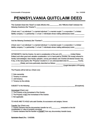Pennsylvania quitclaim deed screenshot