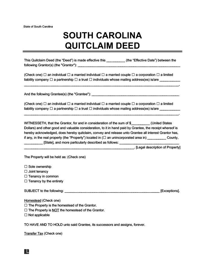 Free South Carolina Quitclaim Deed Form How To Write Guide