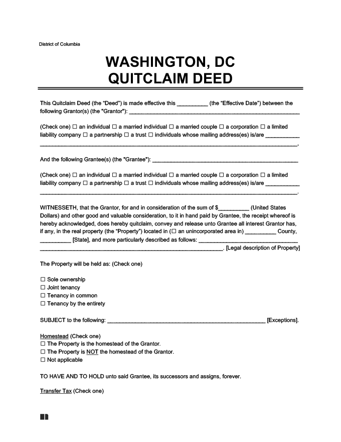 Washington, D.C. Quitclaim Deed