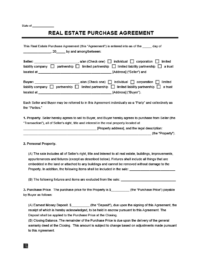 Printable Real Estate Purchase Agreement Template