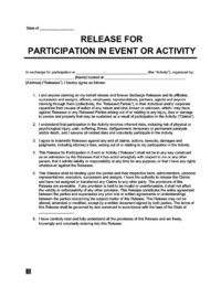 Example of an activity or event liability waiver form