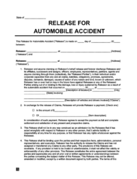 Example of an automobile accident liability waiver form