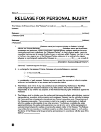 Example of a personal injury liability waiver form