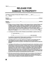 Example of a property damage liability waiver form