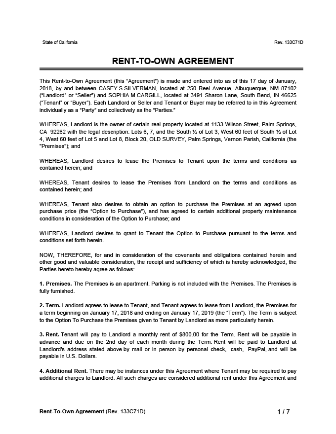 Free Rent to Own Lease Agreement Legal Templates