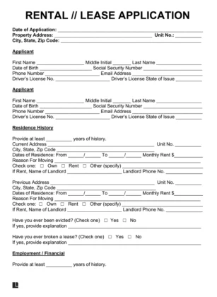 Rental Application Form Sample