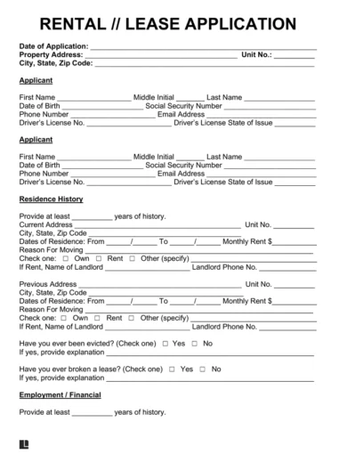 Rental Application Form Sample