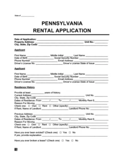 Pennsylvania rental application sample