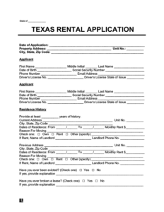 Texas Lease Rental Application Form Template