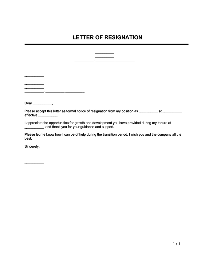 Resignation Letter Template Free Infoupdate