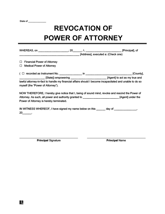 revocation of power of attorney form