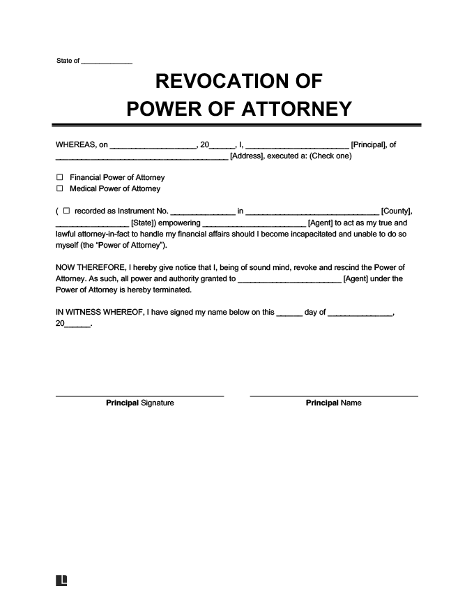 Free Revocation of Power of Attorney Form PDF & Word