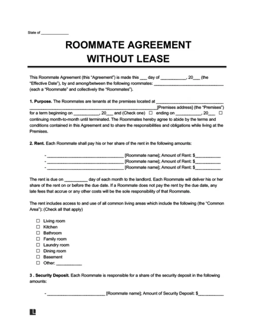 sample image of a roommate agreement without lease