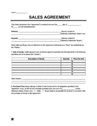 sales agreement example template