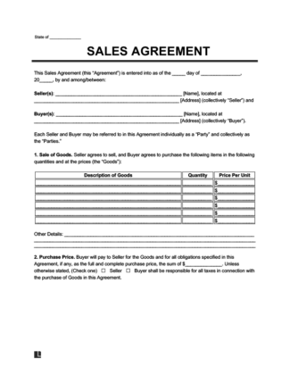 sales agreement template