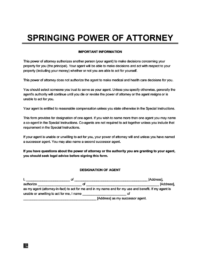 Springing power of attorney form