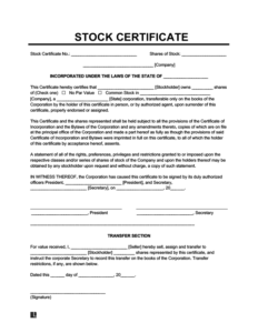 stock assignment separate from certificate form