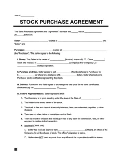 Free Stock (Shares) Purchase Agreement Template | PDF & Word