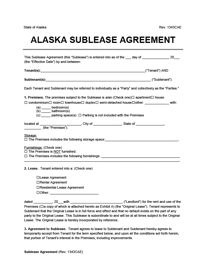 Alaska Sublease Agreement Template