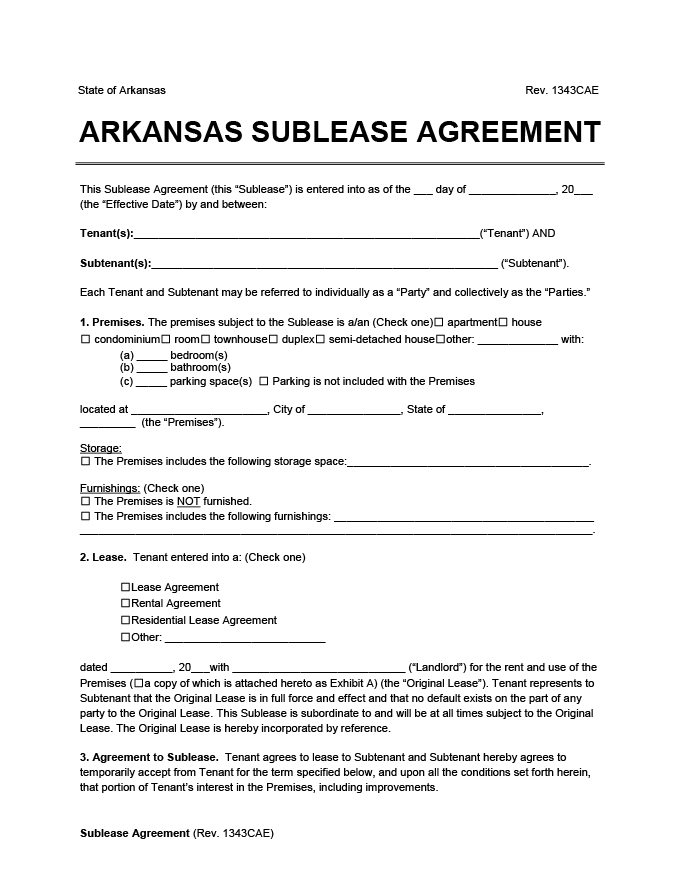 Arkansas sublease agreement