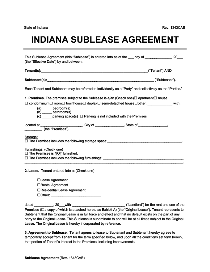 Indiana sublease agreement