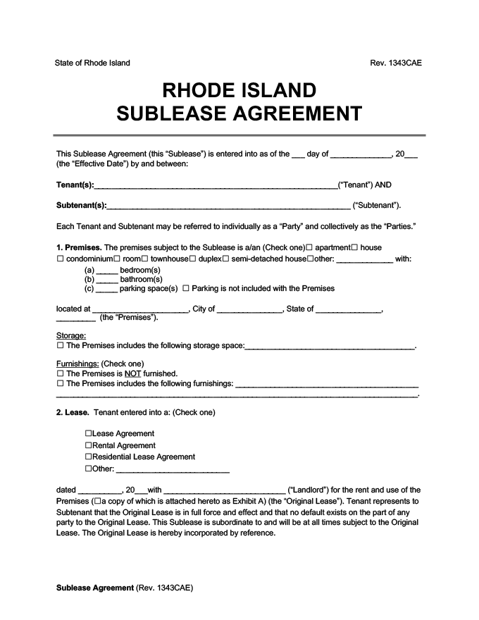 Rhode Island sublease agreement