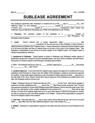 Sample of a sublease agreement template