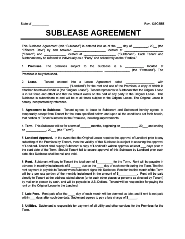 sublease agreement template