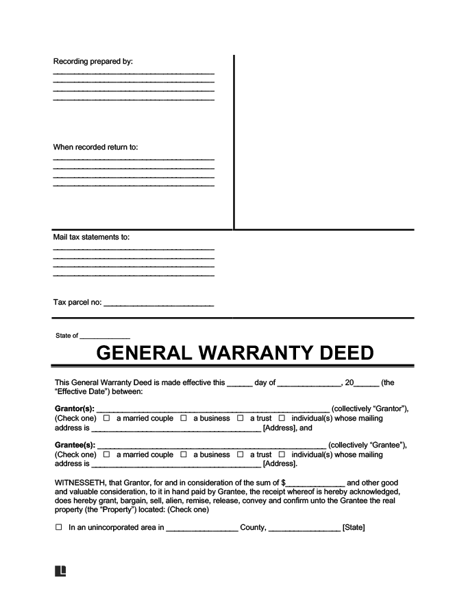 Free Printable Warranty Deed Templates And Forms Downlaod 0161