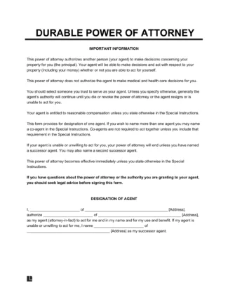 durable power of attorney form