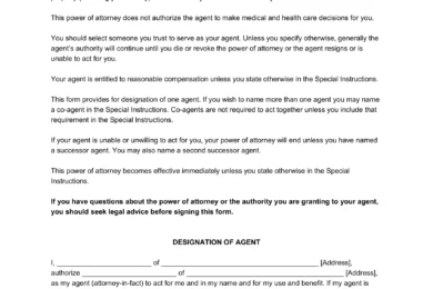 Sample of a durable power of attorney form template