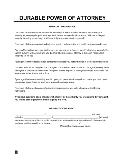 durable power of attorney form