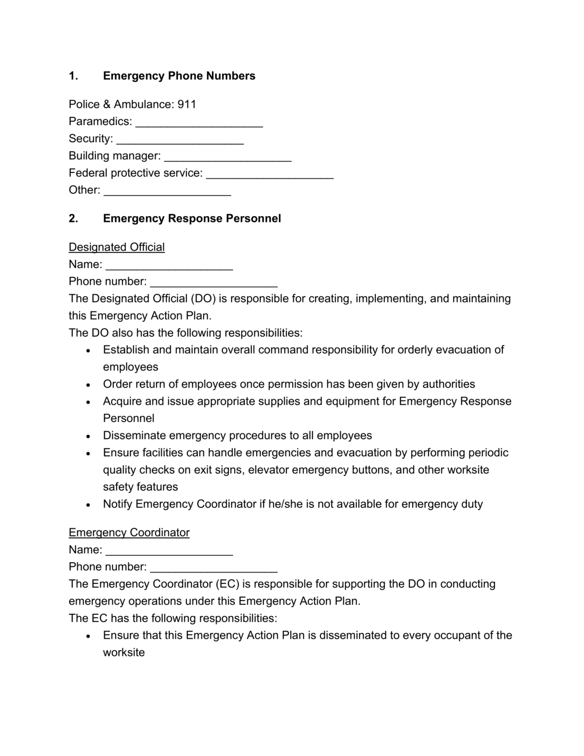 Emergency Action Plan Template Pdf Word Legal Templates