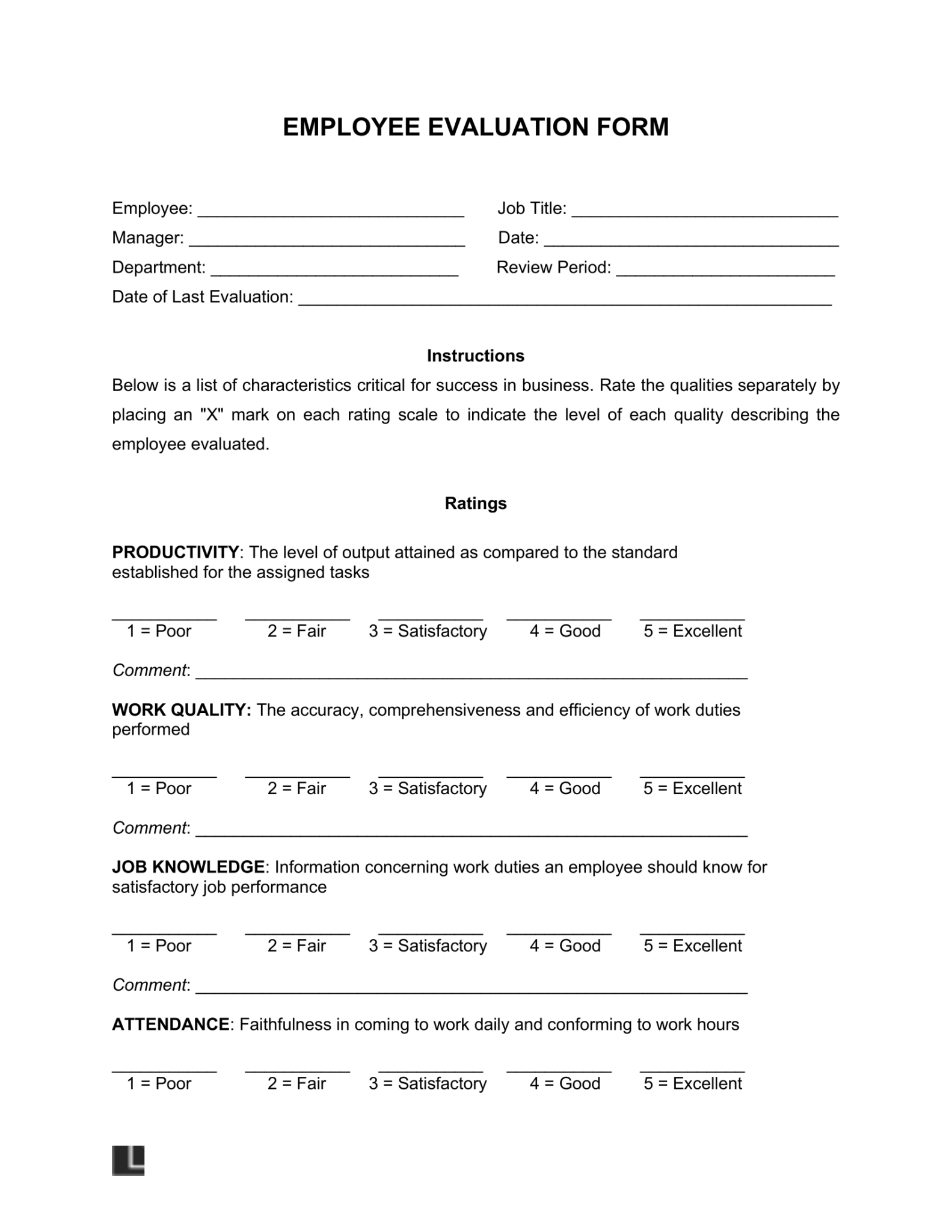 Employee Evaluation Form Template Free Download Resume Example Gallery ...